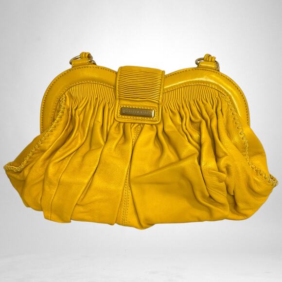 Isabella Fiore pleated leather purse yellow shoulder bag with tassel rare style - Picture 3 of 8